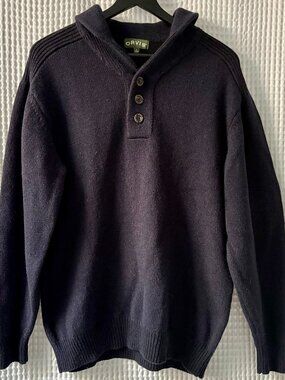 Orvis navy lambswool shawl collar men's pullover sweater size medium